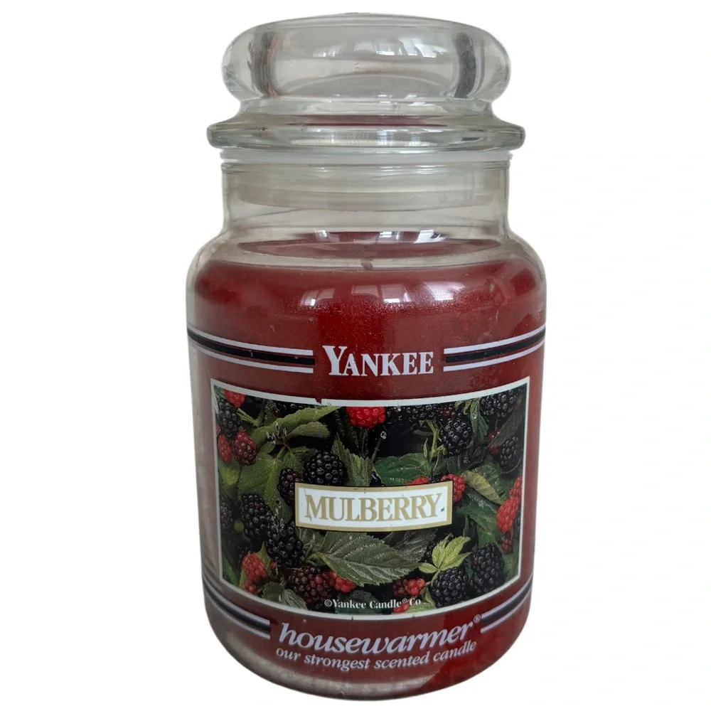 Yankee Candle Jar Mulberry Scent Rare Vintage Black Label Burgundy Red 22 Oz